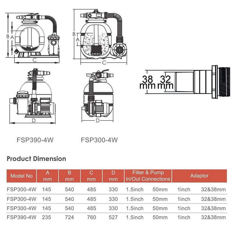 Песочная фильтрующая установка Emaux FSP390-SD75 8 м.куб/ч 0,75 кВт загрузка 35 кг - фото 3 Песочная фильтрующая установка Emaux FSP390-SD75 8 м.куб/ч 0,75 кВт загрузка 35 кг - фото 3