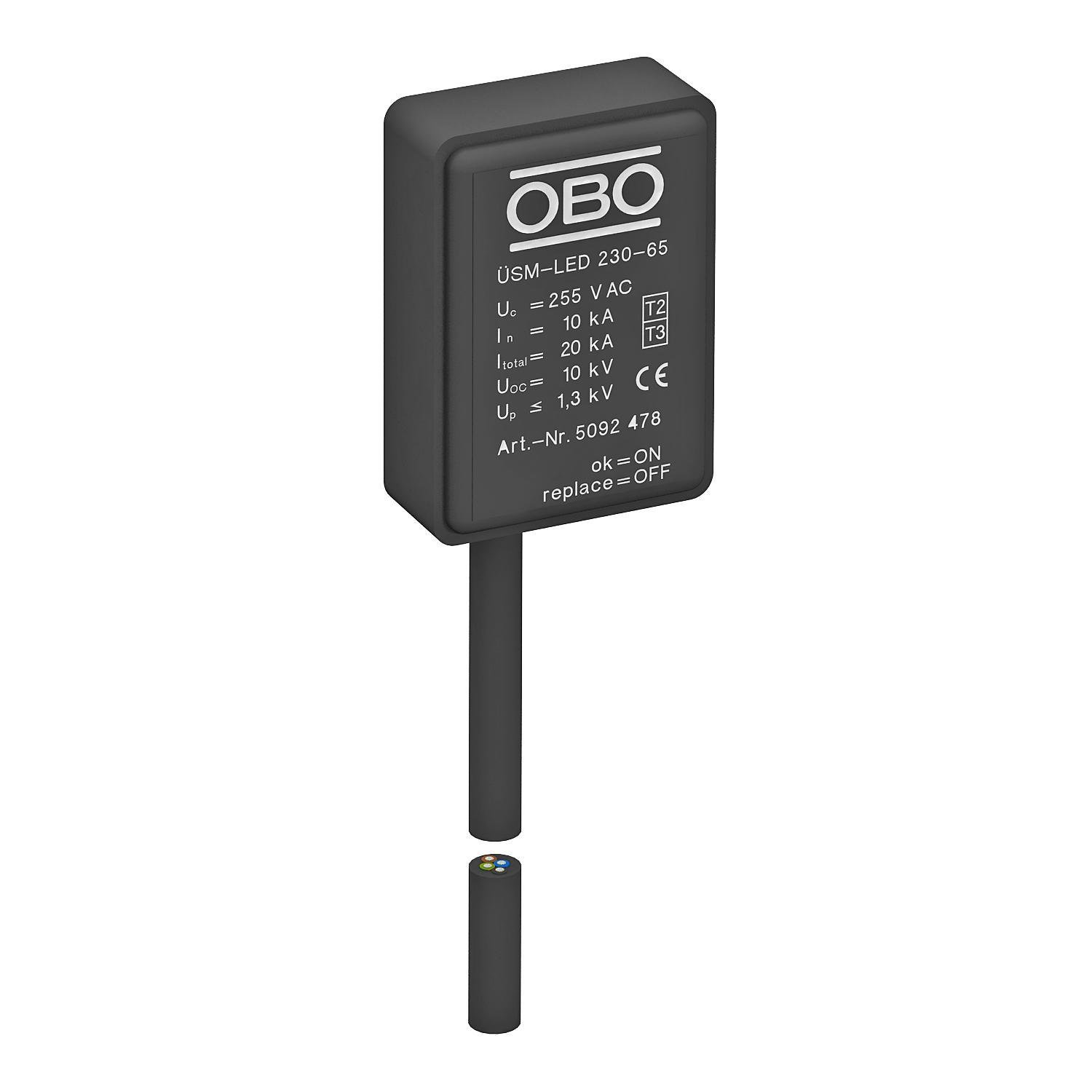 Ограничитель перенапряжения OBO bettermann ÜSM-LED 230 1P+N/PE 20кА 255 В класc 3 D IP65 (5092478)