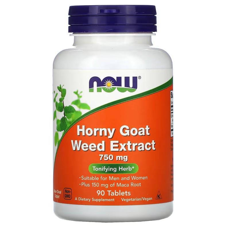 Добавка натуральна Now Foods Horny Goat Weed Extract 750 мг 90 таблеток (NOW-04758)