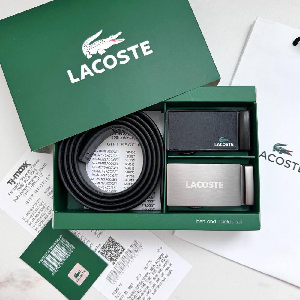 Ремінь чоловічий Lacoste шкіряний з двома пряжками автомат (991 PTR)