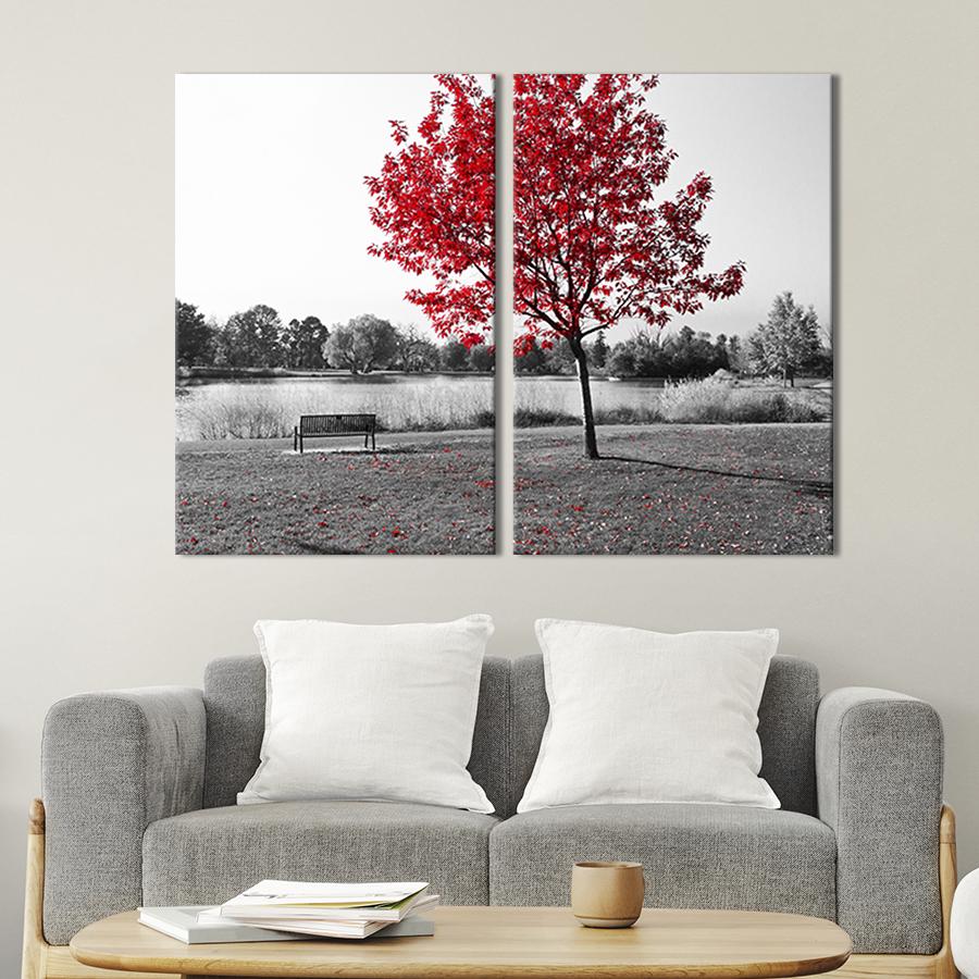 Модульная картина на холсте Диптих Скамейка под красным деревом 165x122 см (588-2)