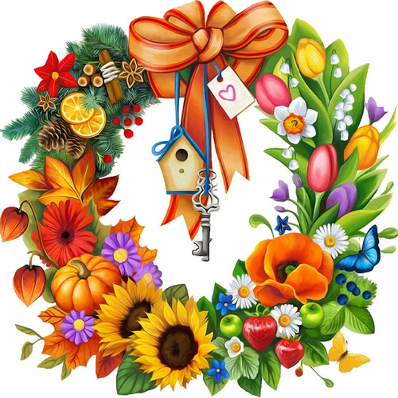 Алмазная мозаика на подрамнике Strateg Премиум Венчик – круглый год подвесной 30х30 см (Str-HHE13843)