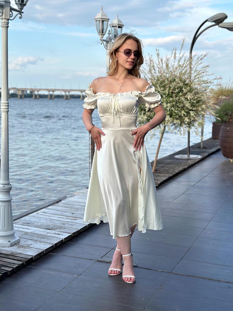 Платье женское миди Maybel из шелка Армани Шампань (2656491074)