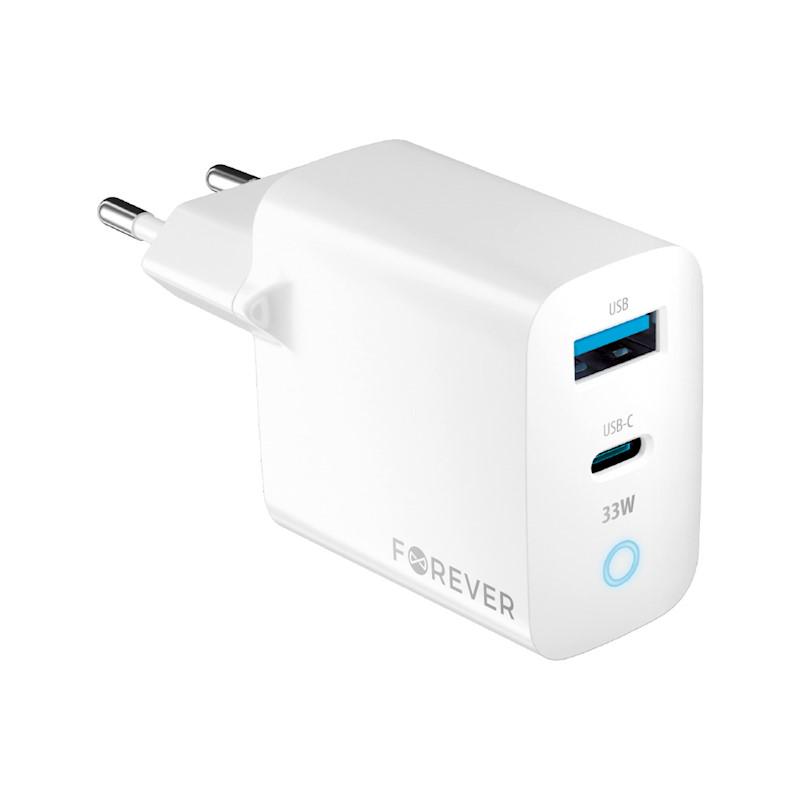 Зарядное устройство сетевое Forever TC-06-33AC GaN PD QC charger 1xUSB-C 1x USB 33W White (24144770)