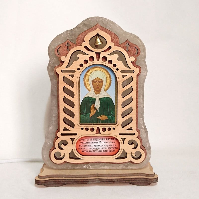 Соляная лампа Икона большая Матрена зеленое подсвечивание (20005)