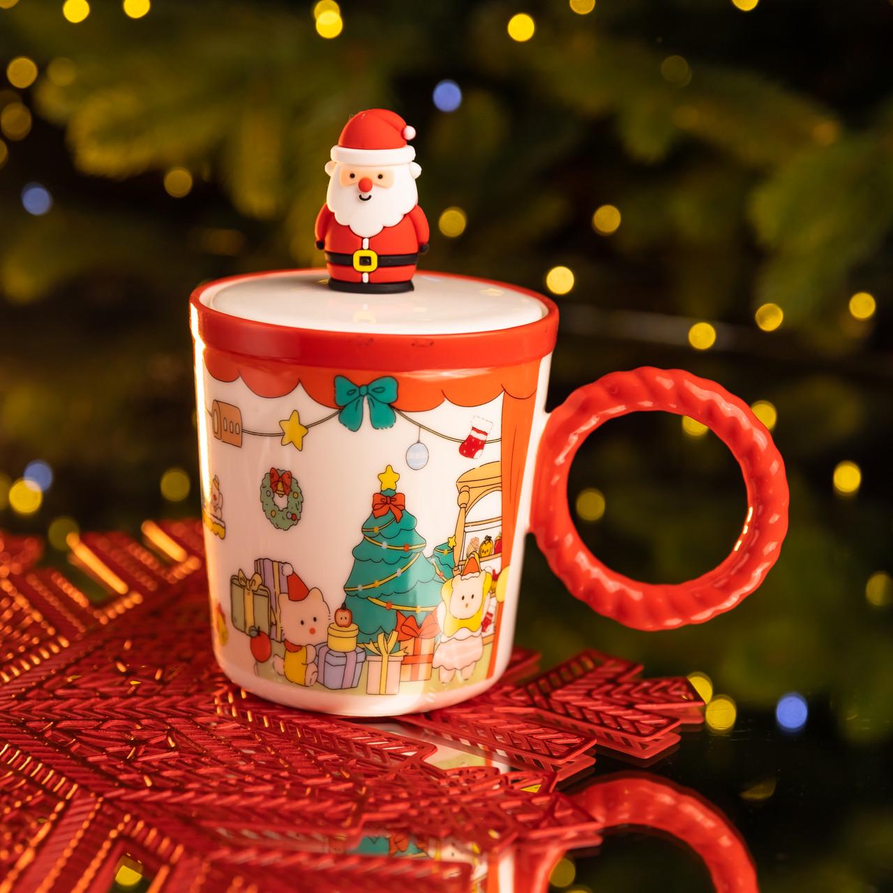 Чашка порцелянова Санта з кришкою 400 мл (FM-CS-36A)