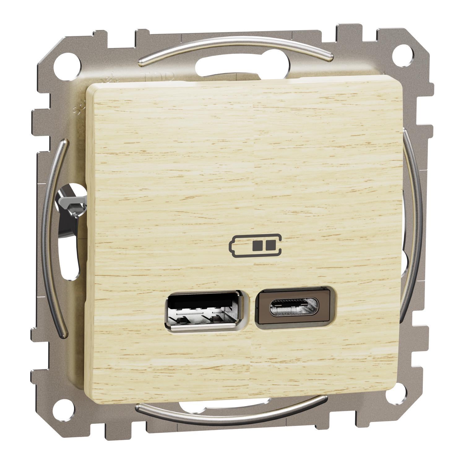 Розетка двойная Schneider Electric Design & Elements USB типа А+С Sedna Береза (SDD180402)
