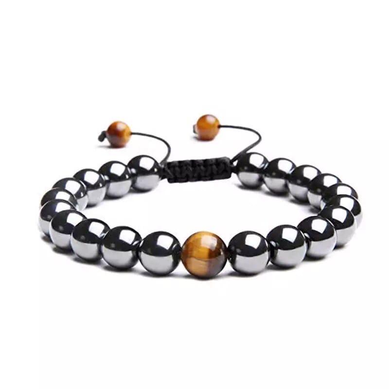 Браслет з гематиту та тигрового ока на стяжці р. 15 Коричневий/Металік
 (80059)