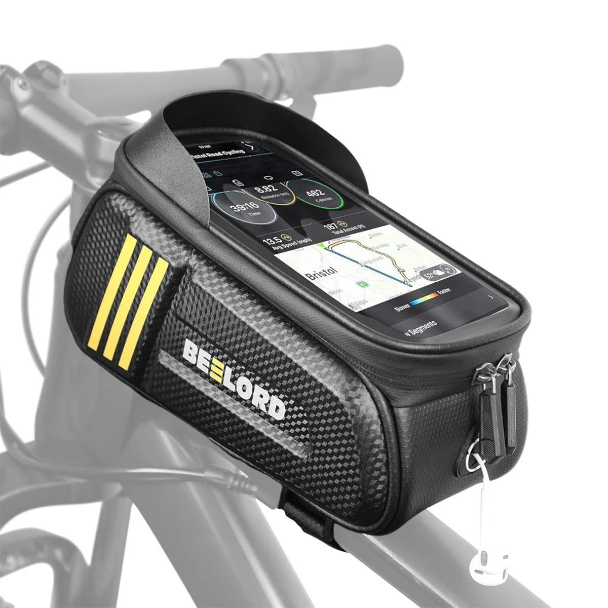 Велосумка на раму для телефона BEELORD B050 велкро с каркасом до 7,3" Черный под карбон (BLD-B050-4898)