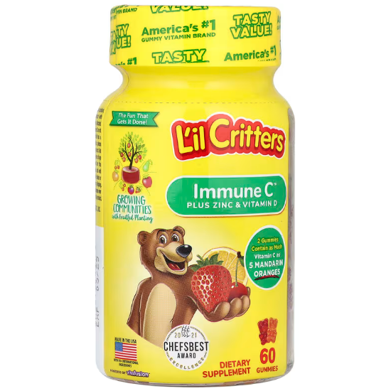 Мультивитамины для детей L'il Critters Immune C Zinc Vitamin D 60 желейных мишек Мультивитамины для детей L'il Critters Immune C Zinc Vitamin D 60 желейных мишек
