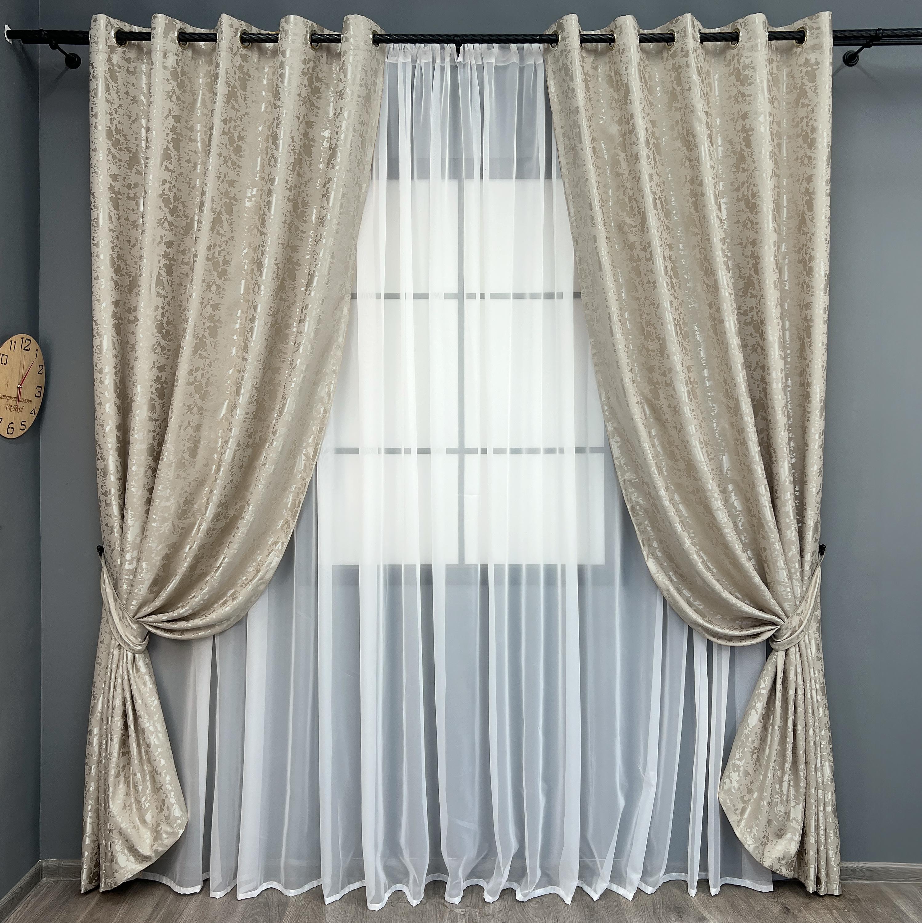 Комплект штор на люверсах VR-Textil Лен мрамор Pavliani ХО №1272ш 150х250 см 2 шт. Теплый бежевый (37-0318)