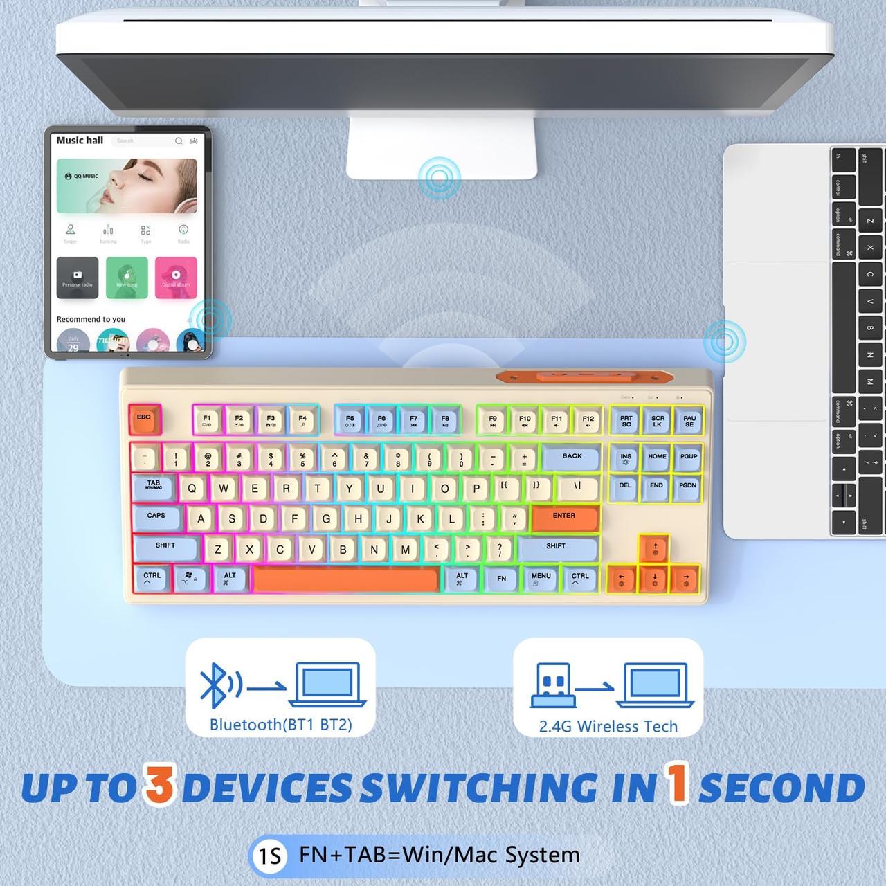 Клавіатура бездротова Free Wolf M87 TKL з RGB підсвіткою Blueberries (2563483147) - фото 7 Клавіатура бездротова Free Wolf M87 TKL з RGB підсвіткою Blueberries (2563483147) - фото 7