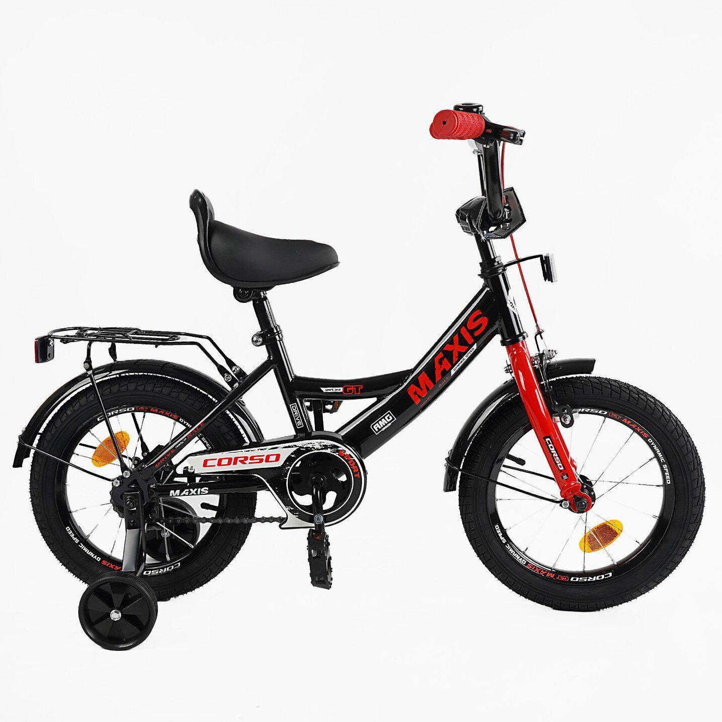 Велосипед двухколесный Corso MAXIS 14" детский с багажником Черно-красный - фото 2 Велосипед двухколесный Corso MAXIS 14" детский с багажником Черно-красный - фото 2