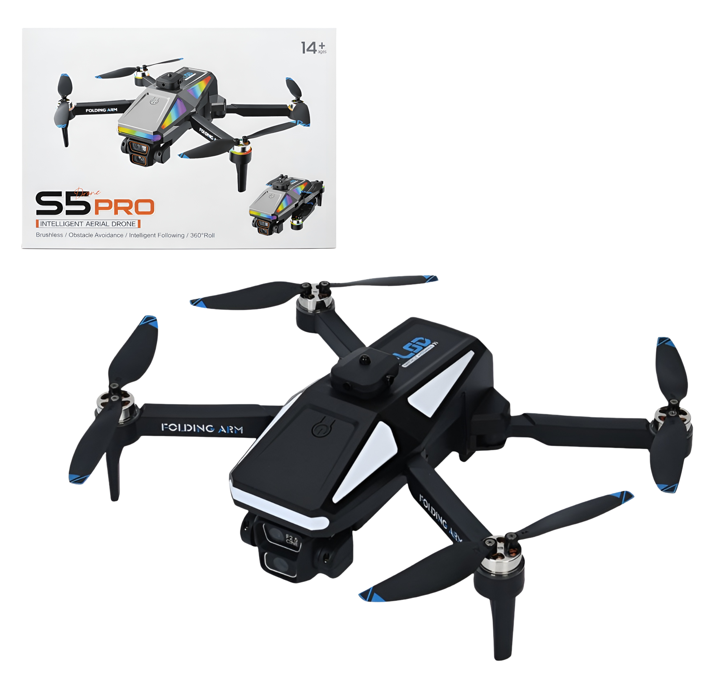 Квадрокоптер детский складной S5 Pro 41 см с пультом управления/свет/камера Черный (S5)