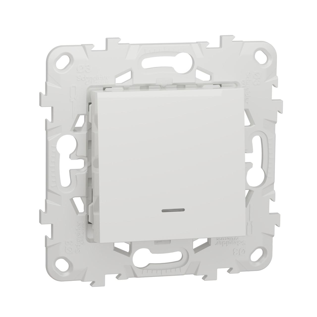 Выключатель Schneider Electric Unica New PC 1-клавишный с подсветкой 74,5х74,5х21,15 мм Белый (NU520118N)