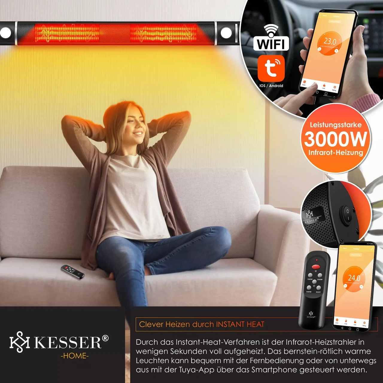 Инфракрасный обогреватель KESSER 25 м2 3000 Вт Wi-Fi (225233396988sc) - фото 7 Инфракрасный обогреватель KESSER 25 м2 3000 Вт Wi-Fi (225233396988sc) - фото 7