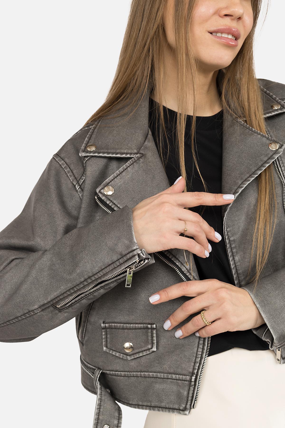 Куртка женская из эко-кожи р. 44 Серый (SKT001042244) - фото 2 Куртка женская из эко-кожи р. 44 Серый (SKT001042244) - фото 2