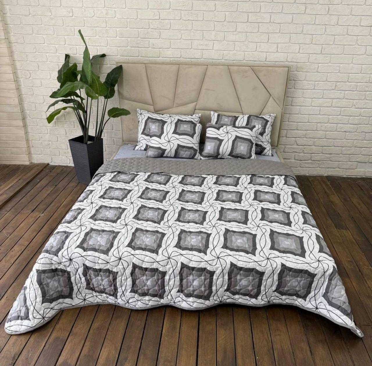 Покрывало евро 220х240 см и 2 подушки 40х60 см Серый с белым (Д-mur-cap25-001)