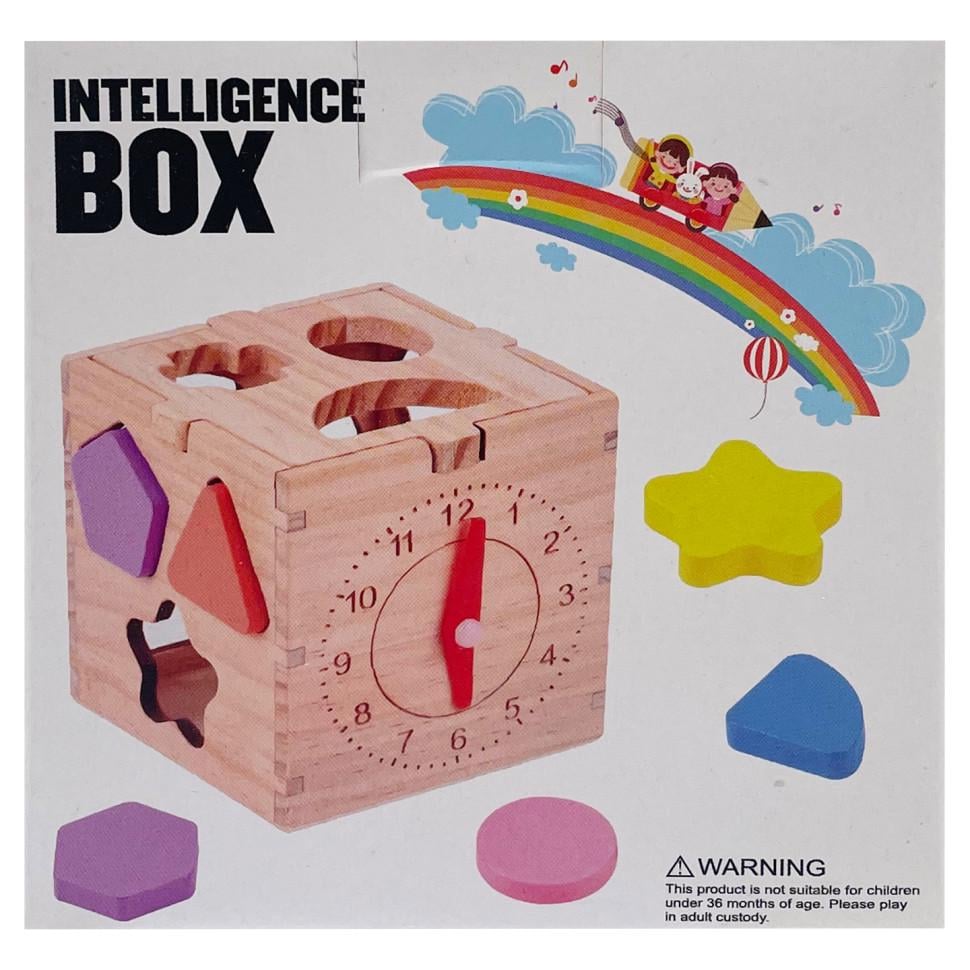 Куб-Деревянный сортер с часами 11х10.5 см Bambi Развивающая игрушка (ID-180-D-126)