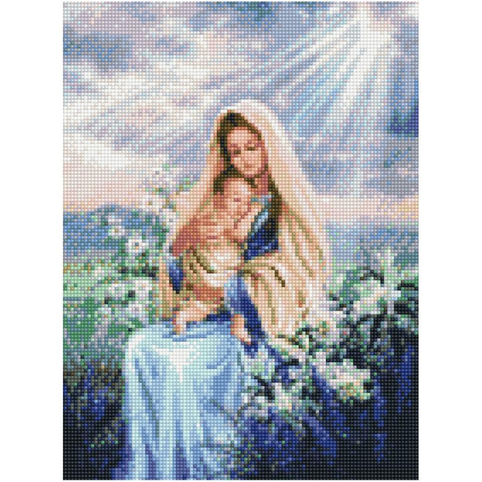 Алмазная мозаика Strateg Мария с Иисусом в лилиях 30х40 см (HX047)