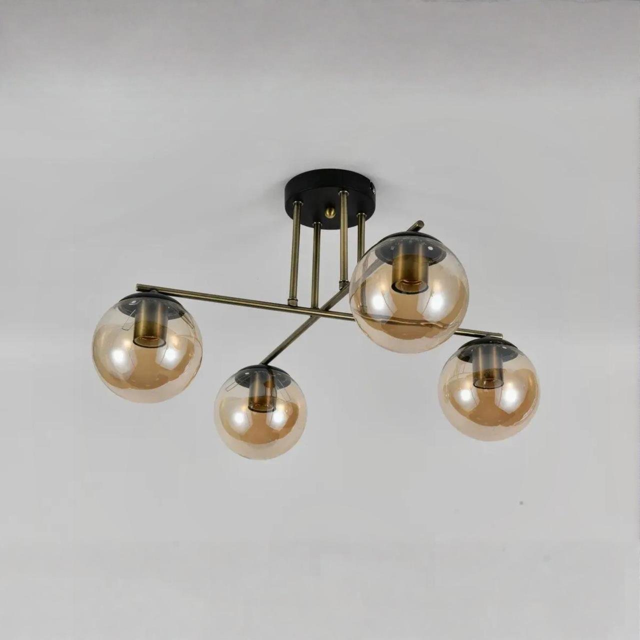 Люстра Valeso на четыре стеклянных плафона под лампу Е27 Черный/Бронзовый (FZ004-4 AB+BK)