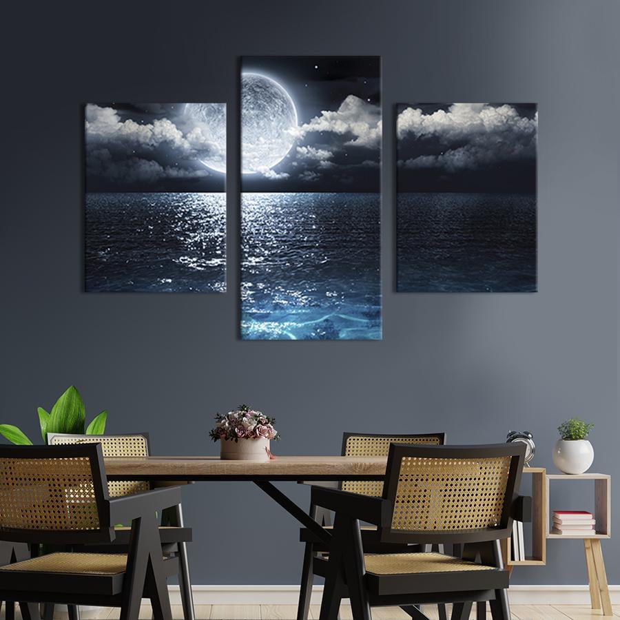Картина для интерьера Большая луна над ночным пляжем 141x90 см (427-32)