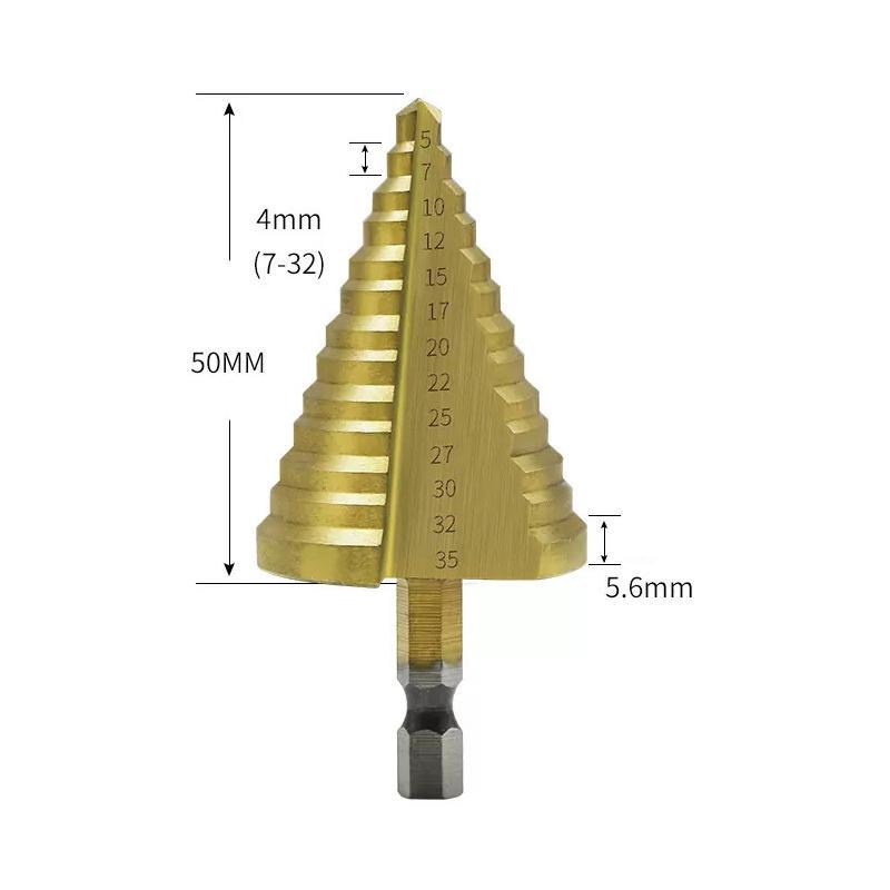 Свердло ступінчасте по металу HSS 4241 з шестигранним хвостовиком і титановим покритям 5-35 мм (ART-14124) - фото 2
