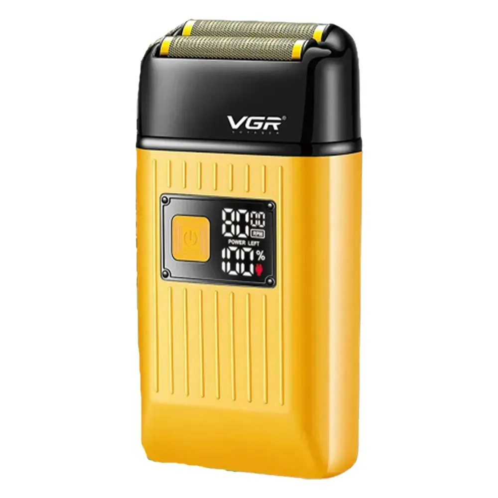 Аккумуляторная электробритва шейвер с USB и LED дисплеем, Желтая VGR V-357 (L) - фото 6