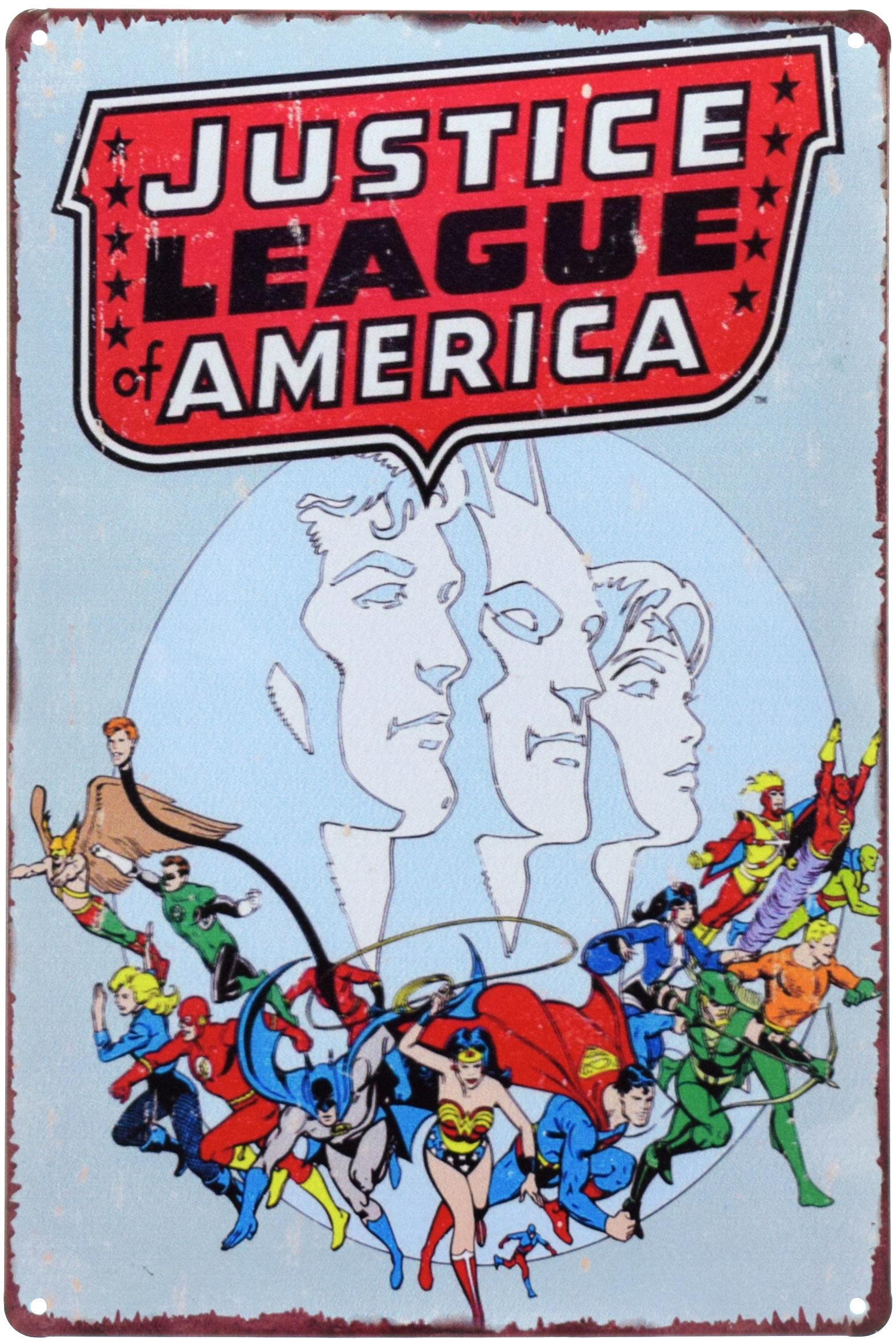 Табличка металлическая Лига Справедливости Америки/Justice League of America 20x30 см