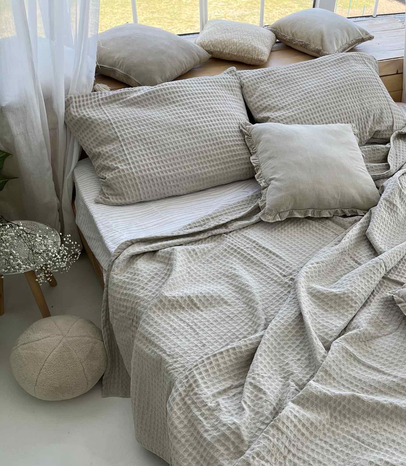 Покрывало ZEINTEX Greece вафельное 220х240 см Серо-бежевый (18094216) - фото 6