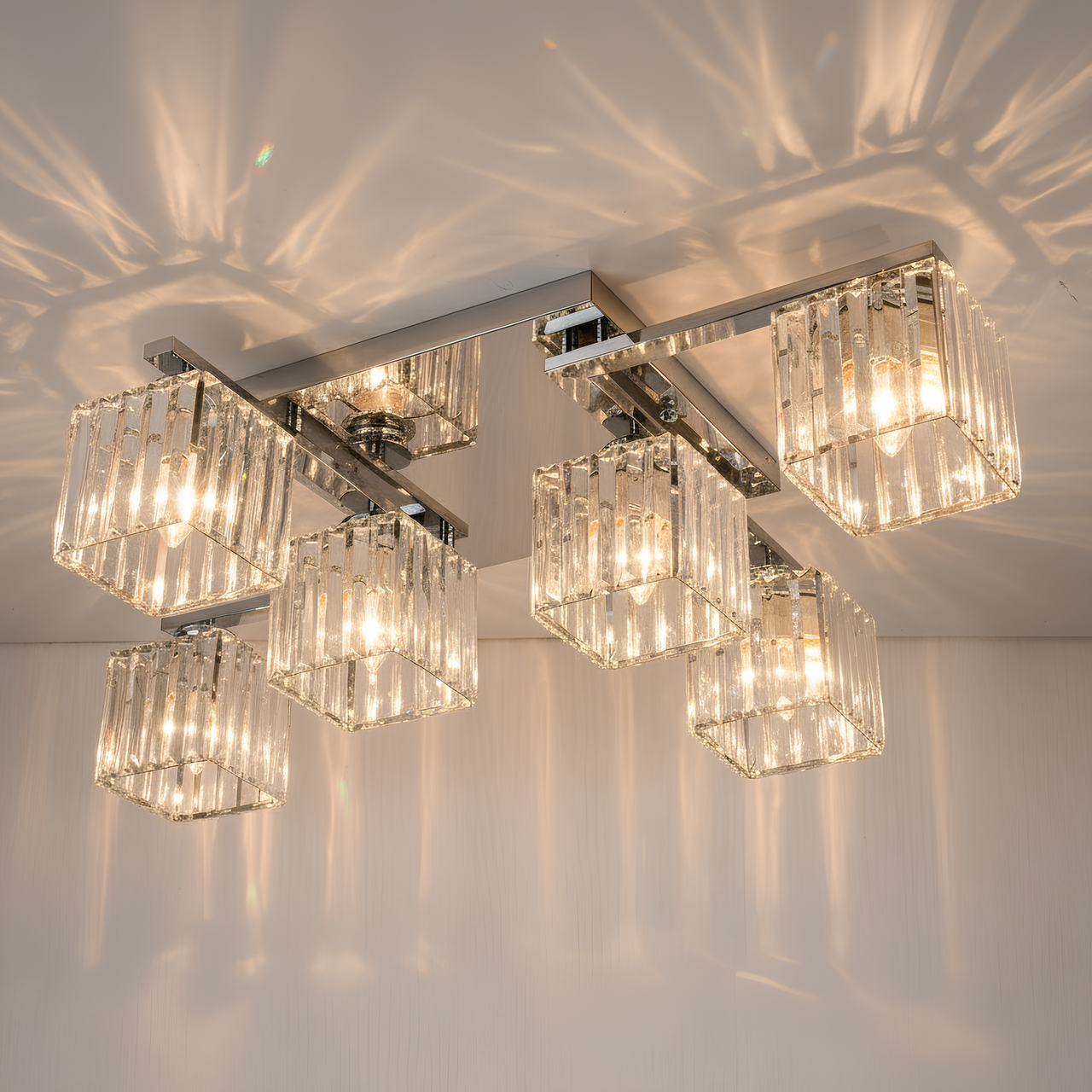 Люстра Sirius на шесть рельефных плафонов квадратной формы под лампы Е14 Хром (Ш 1318/6 CR)