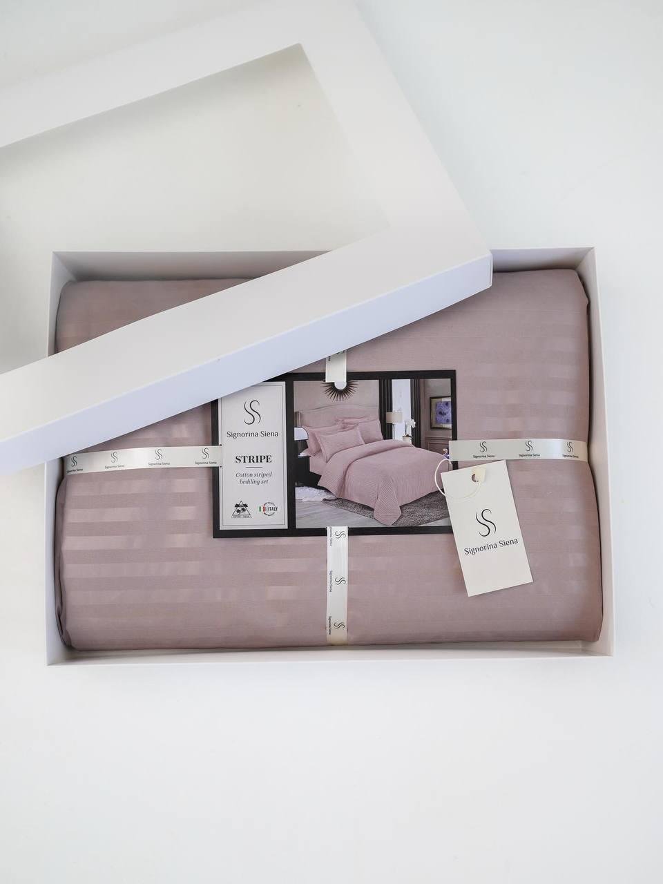 Комплект постільної білизни Signorina Siena зі страйп-сатину сімейний 50х70 см/70х70 см Капучино (009S) - фото 1