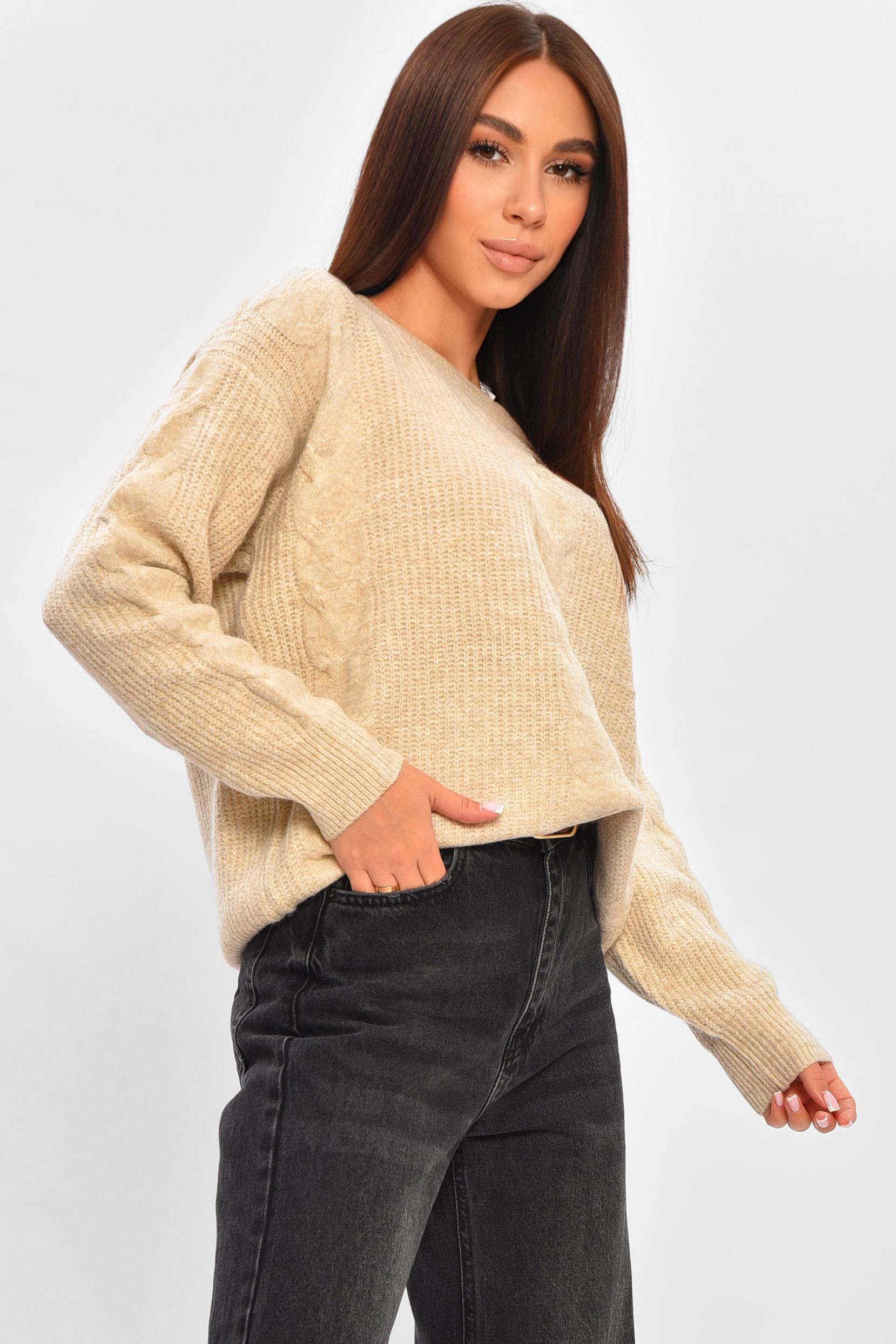 Светр жіночий 206614 однотонний M-XL Світло-бежевий (206614_!335427_44-48) - фото 2