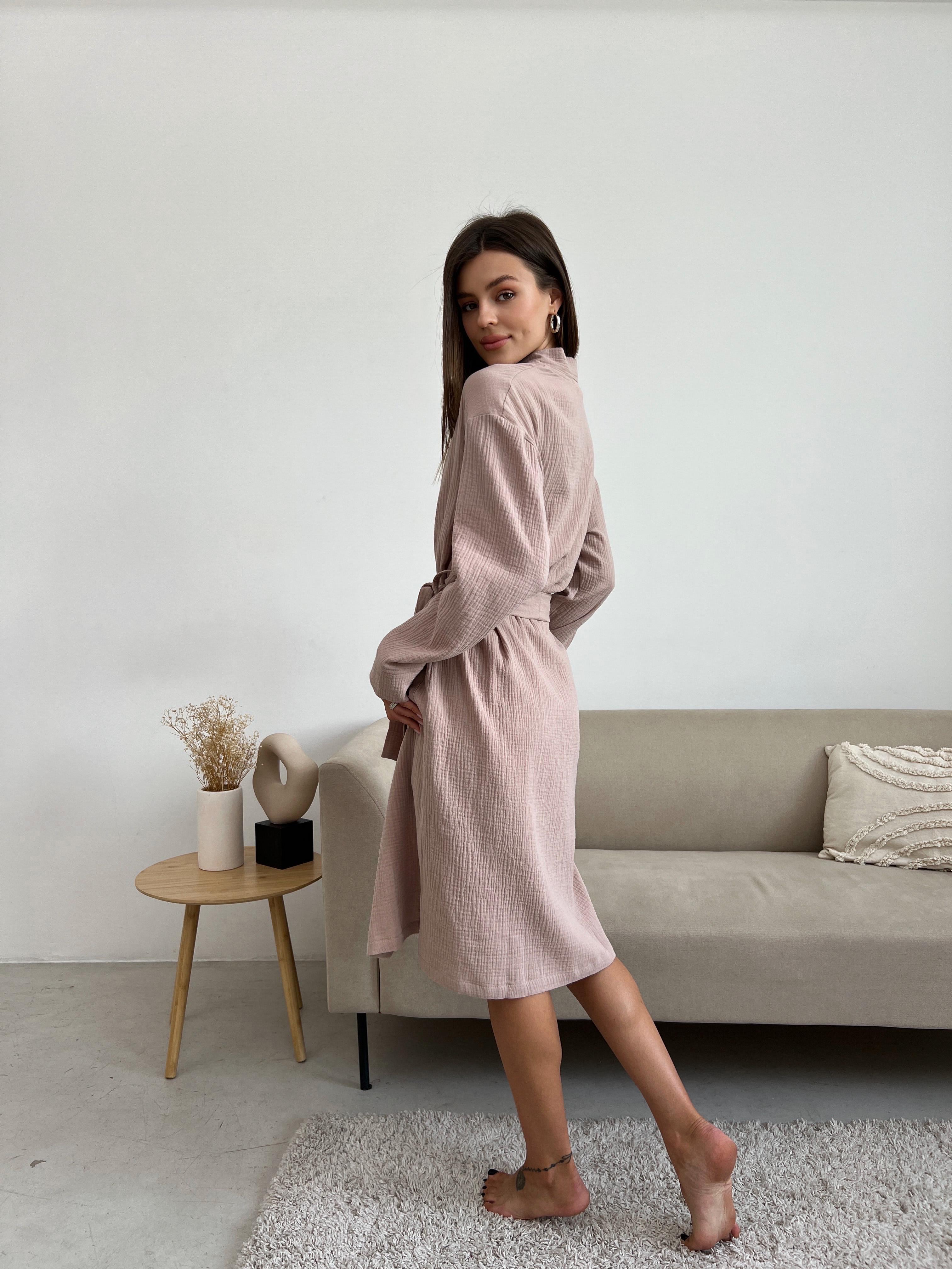 Халат длинный женский COSY из муслина L Латте (M18L) - фото 4