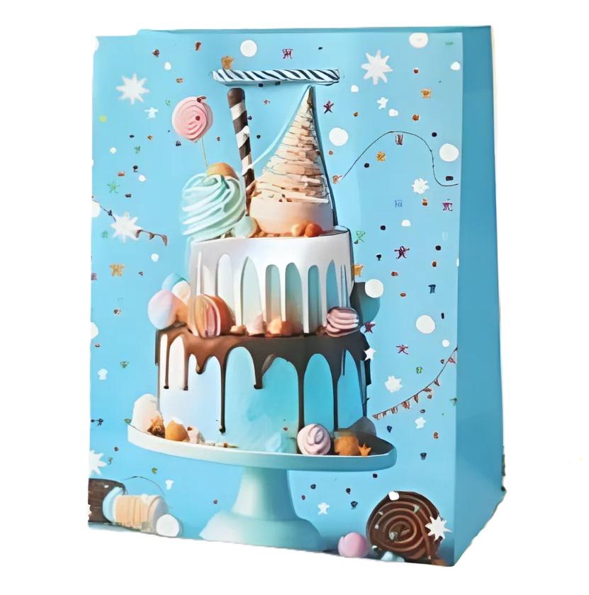 Подарочный пакет Stenson R33235-M Birthday cake 3D 26х32х10 см