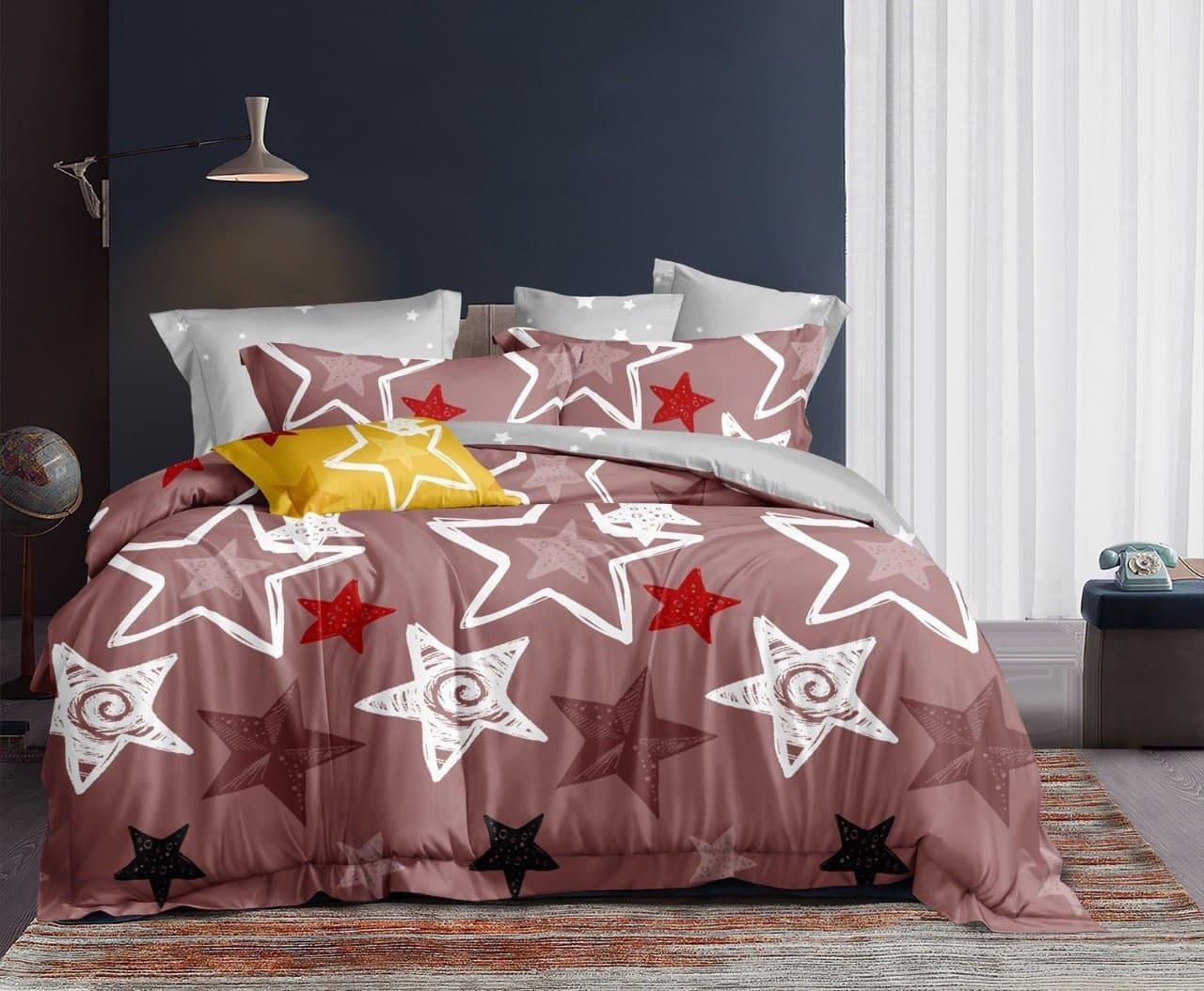 Комплект постільної білизни Ecotton Зірки Євро 210х220 см Рожевий