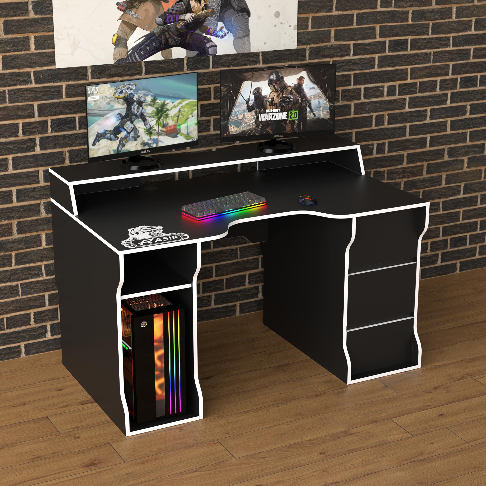 Стол геймерский эргономичный с надстройкой Zeus Rasin RS-26 из ЛДСП Черно-белый (RS-26)