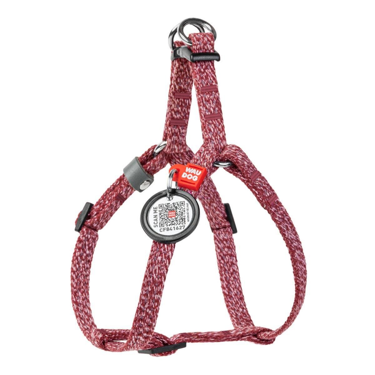 Шлея для кошек/мелких пород собак Waudog Re-cotton с QR паспортом/светоотражающая/пластиковым фастексом XS 10 мм х 28-40 см Красный (16703 Col)
