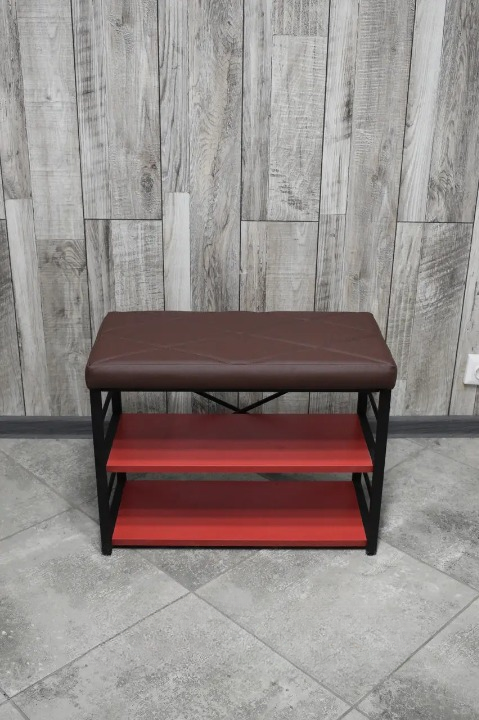 Банкетка для взуття металева з м'яким сидінням 32х47х60 см Коричневий (28375255)