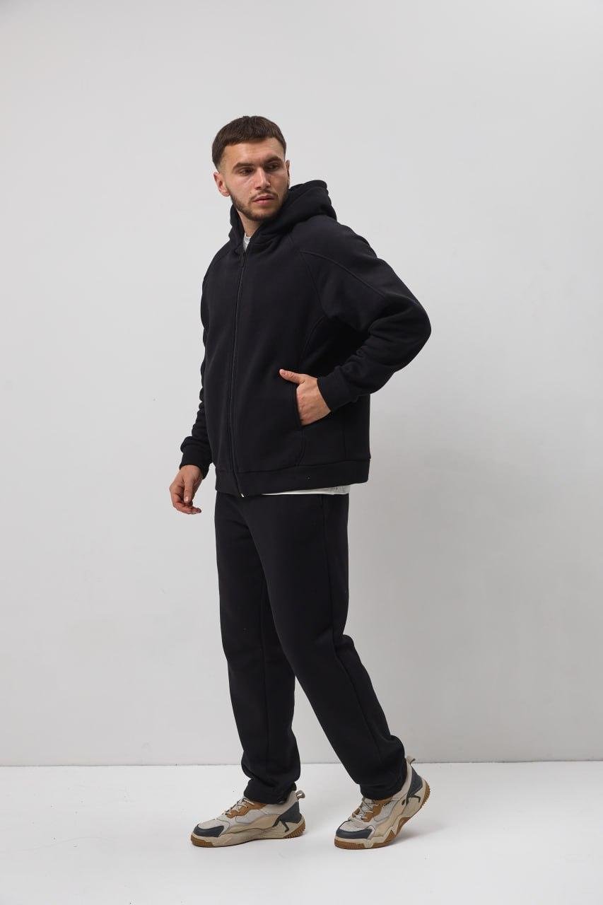 Спортивный костюм мужской OBR на флисе кофта на замке и брюки L Черный (OBR-5089BL-L) - фото 6