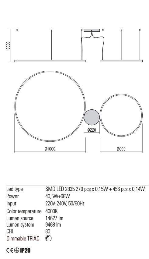 Подвесной светильник Redo ORBIT SU LED 108W 4000K D1000+600 4.1.2-TRIAC 01-1922-TRIAC Sand White - фото 3