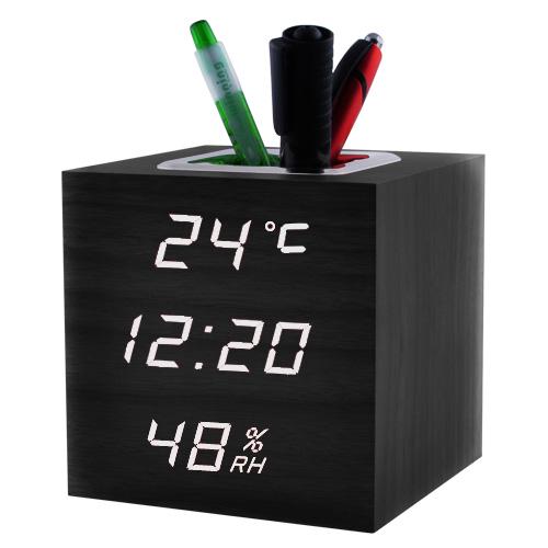 Часы сетевые VST-878S-6 белые (корпус черный) температура влажность USB