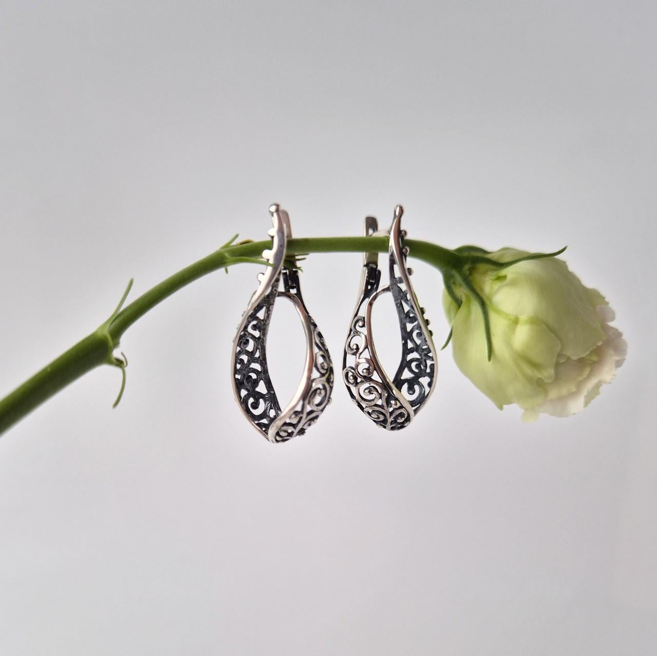 Сережки без каменів ажур срібло 925 проби чорнене 7,30 г (2481)