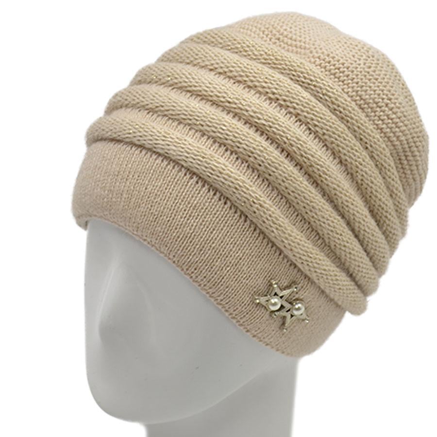 Шапка жіноча Lirus Модена зимова подвійна з люрексовою ниткою OneSize Льон (73665)