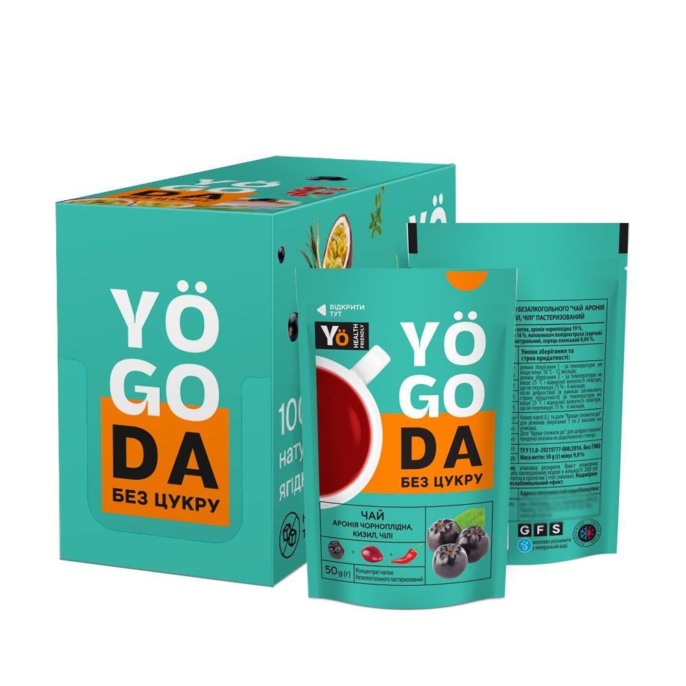 Жидкий натуральный чай Yogoda Черноплодная рябина, кизил и чили без сахара 12 шт.