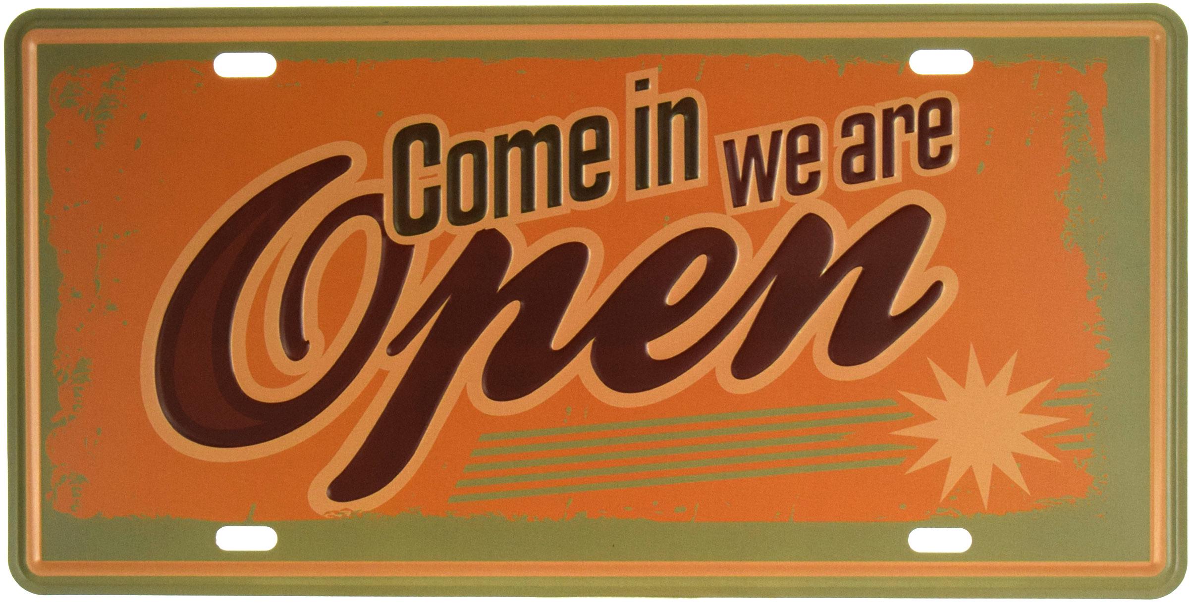 Табличка металлическая Заходите Мы Открыты/Come In We Are Open 15x30 см