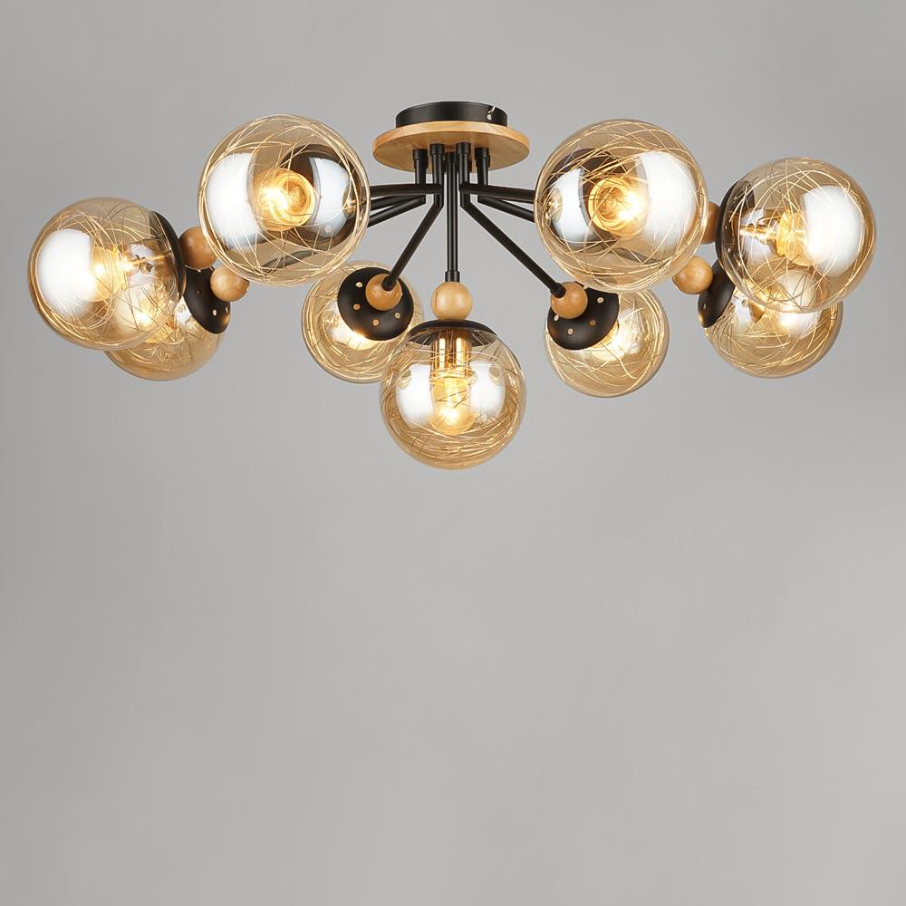 Люстра потолочная Lighthouse SRS-19434/9 Черный/Бежевый/Янтарный