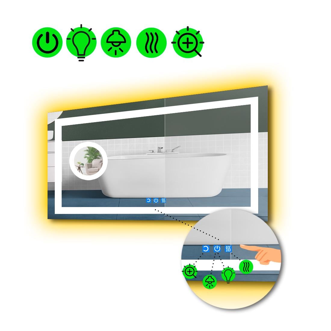 Зеркало с LED подсветкой Karnet с тремя сенсорами и линзой с подсветкой 80x70 см (8776405)