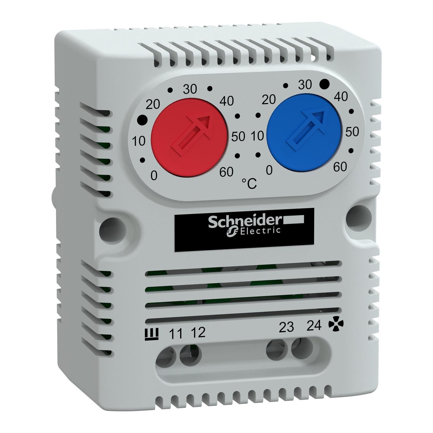 Термостат двойной Schneider Electric ClimaSys CC 10А 0-60°C 1NO+1NC 250 В AC для шкафа (NSYCCOTHD)