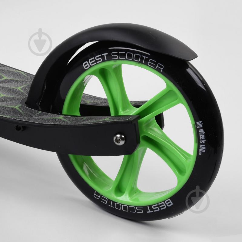 Самокат двухколесный Best Scooter с PU колесами, 1 амортизатором Black/Green (99666) - фото 4